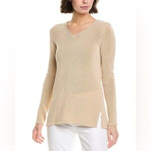 J. McLaughlin Women tan Callum fine knit long sleeve v neck fitted sweater in XS